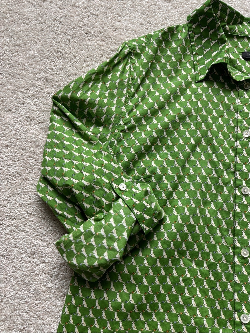 Talbots Green Novelty Dog-Print Button Shirt - Picture 6 of 10